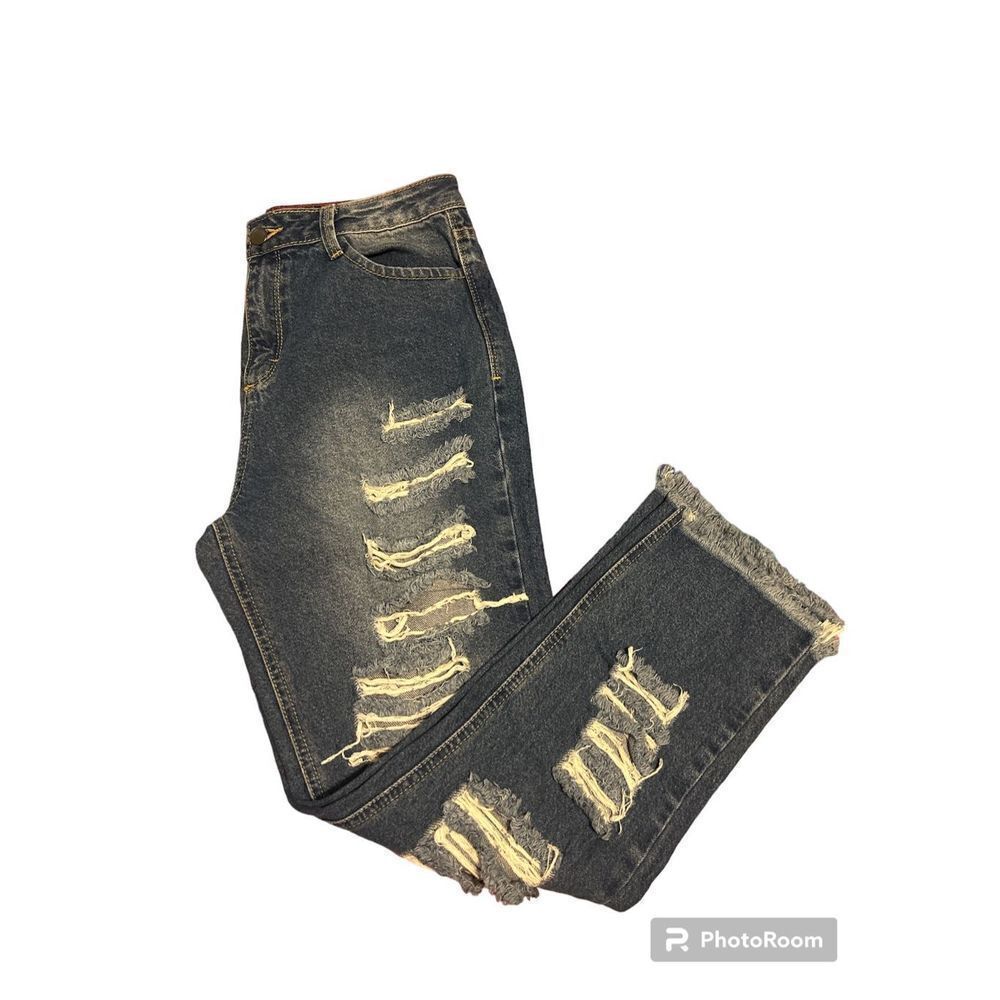 Fashion Nova First Time Ripped Straight Leg Jeans Medium Wash Blue Size 7 - Picture 5 of 5